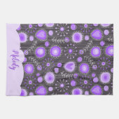 Vreemd paars grijs hart en bloem bloemrijke naam theedoek (Horizontaal)