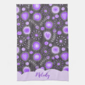 Vreemd paars grijs hart en bloem bloemrijke naam theedoek (Verticaal)