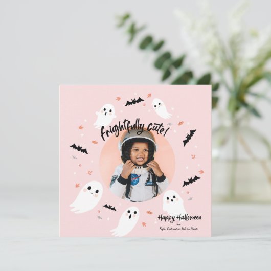 Vreemd Schattige Happy Halloween fotokaart Kaart (Staand voorkant)