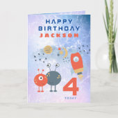 Vreemde 4-jarige verjaardag Lila ruimtevaart Kaart (Voorkant)