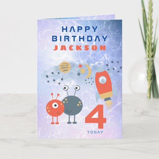 Vreemde 4-jarige verjaardag Lila ruimtevaart Kaart (Voorkant)