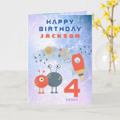 Vreemde 4-jarige verjaardag Lila ruimtevaart Kaart (Gele Bloem)