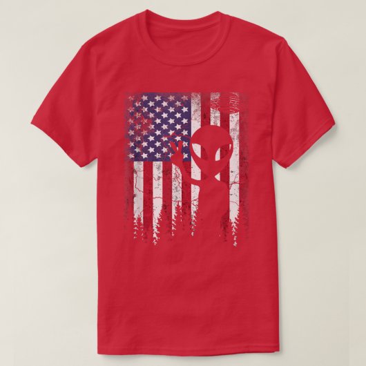 Vreemde Alien UFO Amerikaanse vlag op 4 juli man T-shirt (Design voorkant)