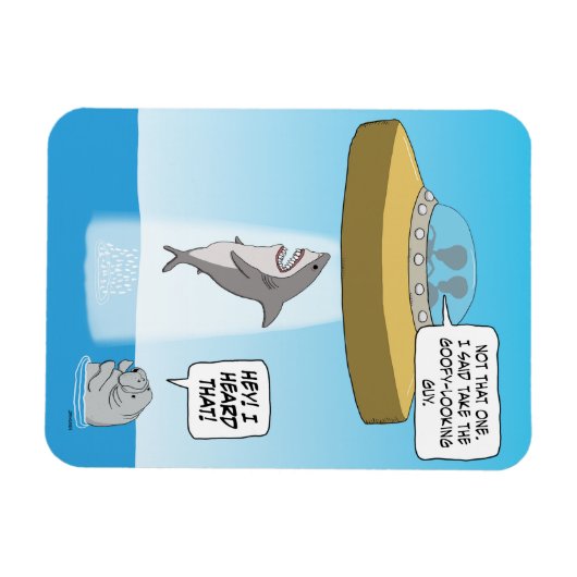 Vreemde Aliens Abduct Shark als Manatee Watts Magneet (Horizontaal)
