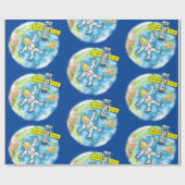 Vreemde astronaut in de cartoon van de ruimte cadeaupapier (Vlak)