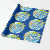 Vreemde astronaut in de cartoon van de ruimte cadeaupapier (Uitgerold)