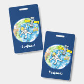 Vreemde astronaut in de ruimte en de cartoon badge (Voor- en achterkant)