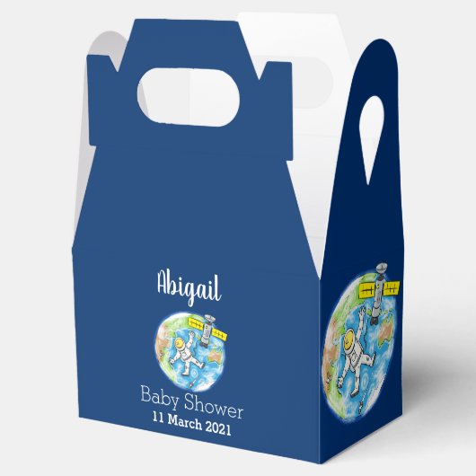 Vreemde astronaut in de ruimte en de cartoon bedankdoosjes