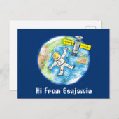 Vreemde astronaut in de ruimte en de cartoon briefkaart (Voorkant / Achterkant)