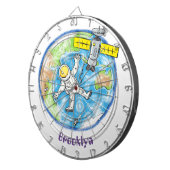 Vreemde astronaut in de ruimte en de cartoon dartbord (Voorkant Rechts)