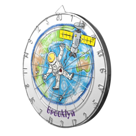 Vreemde astronaut in de ruimte en de cartoon dartbord (Voorkant Rechts)
