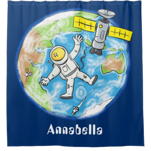 Vreemde astronaut in de ruimte en de cartoon douchegordijn (Voorkant)