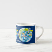 Vreemde astronaut in de ruimte en de cartoon espresso kop (Rechts)