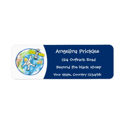 Vreemde astronaut in de ruimte en de cartoon etiket (Voorkant)