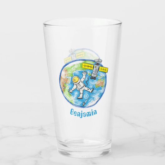 Vreemde astronaut in de ruimte en de cartoon glas (Achterkant)