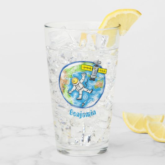 Vreemde astronaut in de ruimte en de cartoon glas (Achterkant ijs)