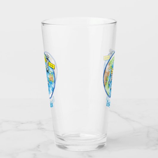 Vreemde astronaut in de ruimte en de cartoon glas (Links)