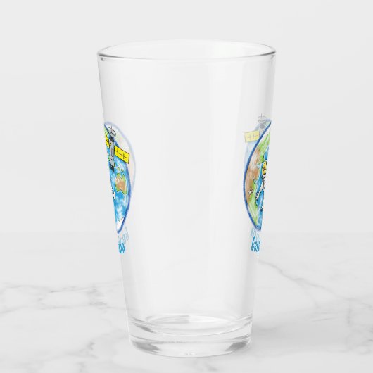 Vreemde astronaut in de ruimte en de cartoon glas (Rechts)