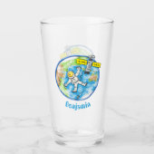 Vreemde astronaut in de ruimte en de cartoon glas (Voorkant)