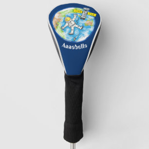 Vreemde astronaut in de ruimte en de cartoon golfheadcover