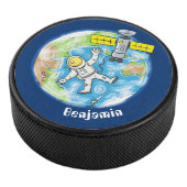 Vreemde astronaut in de ruimte en de cartoon hockey puck (3/4)
