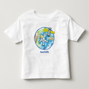 Vreemde astronaut in de ruimte en de cartoon kinder shirts