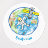 Vreemde astronaut in de ruimte en de cartoon labels (Design 1)