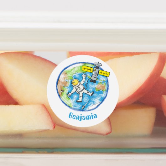 Vreemde astronaut in de ruimte en de cartoon labels (Aangebracht)