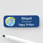 Vreemde astronaut in de ruimte en de cartoon naamplaatje (In situ)