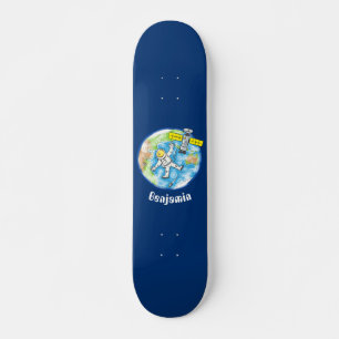 Vreemde astronaut in de ruimte en de cartoon persoonlijk skateboard