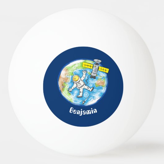 Vreemde astronaut in de ruimte en de cartoon pingpongbal (Voorkant)
