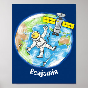 Vreemde astronaut in de ruimte en de cartoon poster