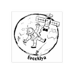 Vreemde astronaut in de ruimte en de cartoon rubberstempel