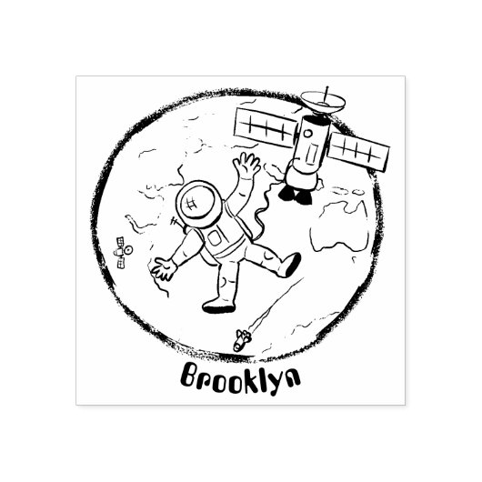 Vreemde astronaut in de ruimte en de cartoon rubberstempel (Afrduk)