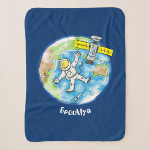 Vreemde astronaut in de ruimte en de cartoon sherpa deken