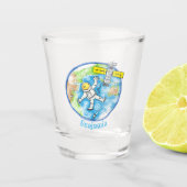 Vreemde astronaut in de ruimte en de cartoon shot glas (Voorkant)