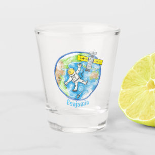 Vreemde astronaut in de ruimte en de cartoon shot glas