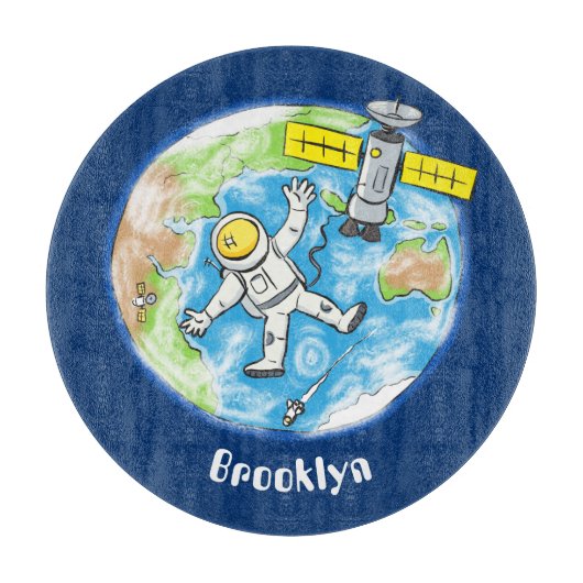 Vreemde astronaut in de ruimte en de cartoon snijplank (Voorkant)