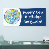 Vreemde astronaut in de ruimte en de cartoon spandoek (Beurs)