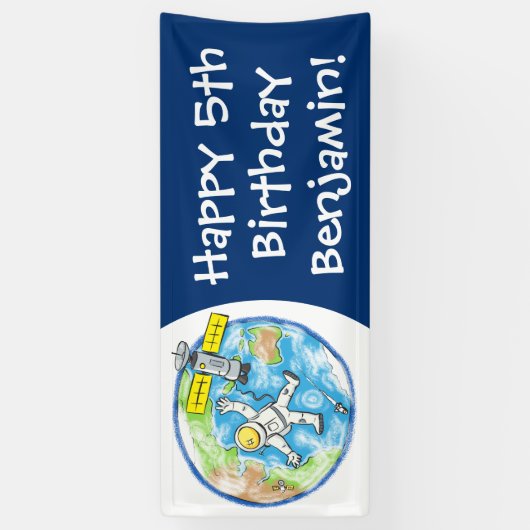 Vreemde astronaut in de ruimte en de cartoon spandoek (Verticaal)