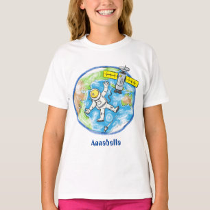 Vreemde astronaut in de ruimte en de cartoon t-shirt