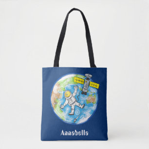 Vreemde astronaut in de ruimte en de cartoon tote bag