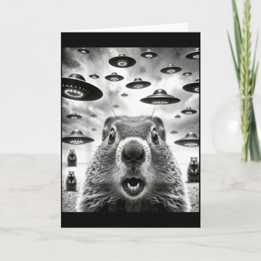 Vreemde bosmarmotten selfie met alien ufo grappige kaart (Voorkant)