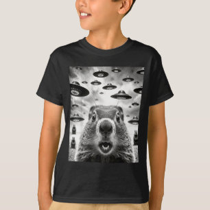 Vreemde Bosmarmotten Selfie Met Alien Ufo Grappige T-shirt