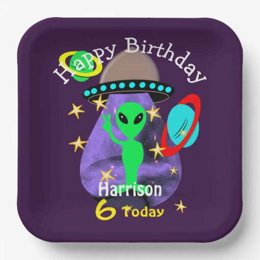 Vreemde buitenruimtetekuigen in ruimte papieren bordje (Voorkant)