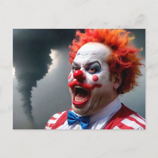 Vreemde clown en tornado briefkaart (Voorkant)