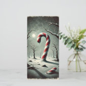 Vreemde Donkere Sneeuwige Winter Nacht Suikerstok  Feestdagenkaart (Staand voorkant)