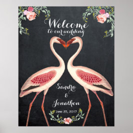 vreemde flamingo welkom huwelijksbord schoolbord poster