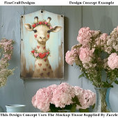 Vreemde Giraffe, Bloemhartenguirlande CH8 Découpag Tissuepapier