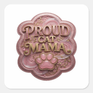 Vreemde Goud PROUD CAT MAMA Vierkante Sticker